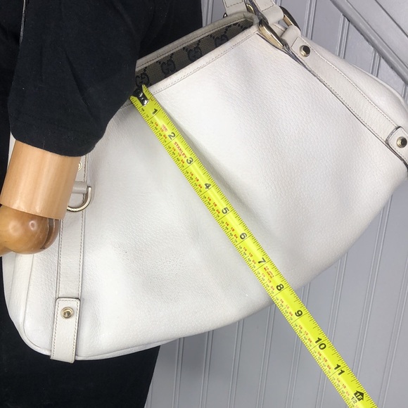 GUCCI Abbey D Ring White Leather Shoulder Bag Tote Vintage Authentic Dust Bag - Picture 10 of 17